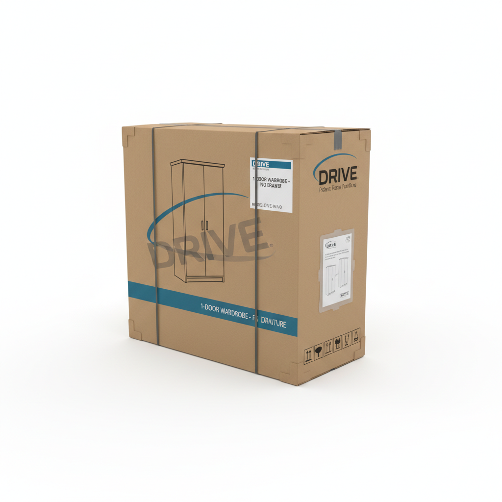 1 Door, No Drawer Wardrobe - angled view showing packaging
