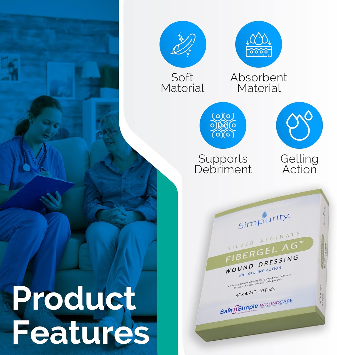 Safe N Simple Simpurity Silver Alginate Fibergel AG Wound Dressing (100 Count)