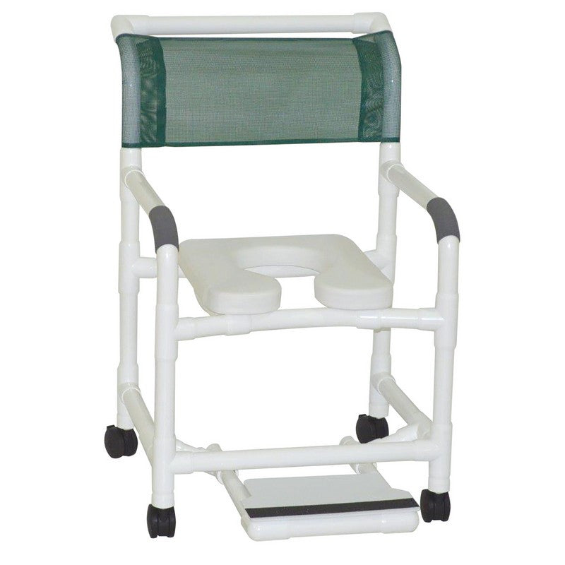 MJM International 122-3TW-SSDE-SF Wide Shower Chair 22" Deluxe Elongated Open Front Soft Seat And Slide Out Footrest, 375 Lbs Weight Capacity
