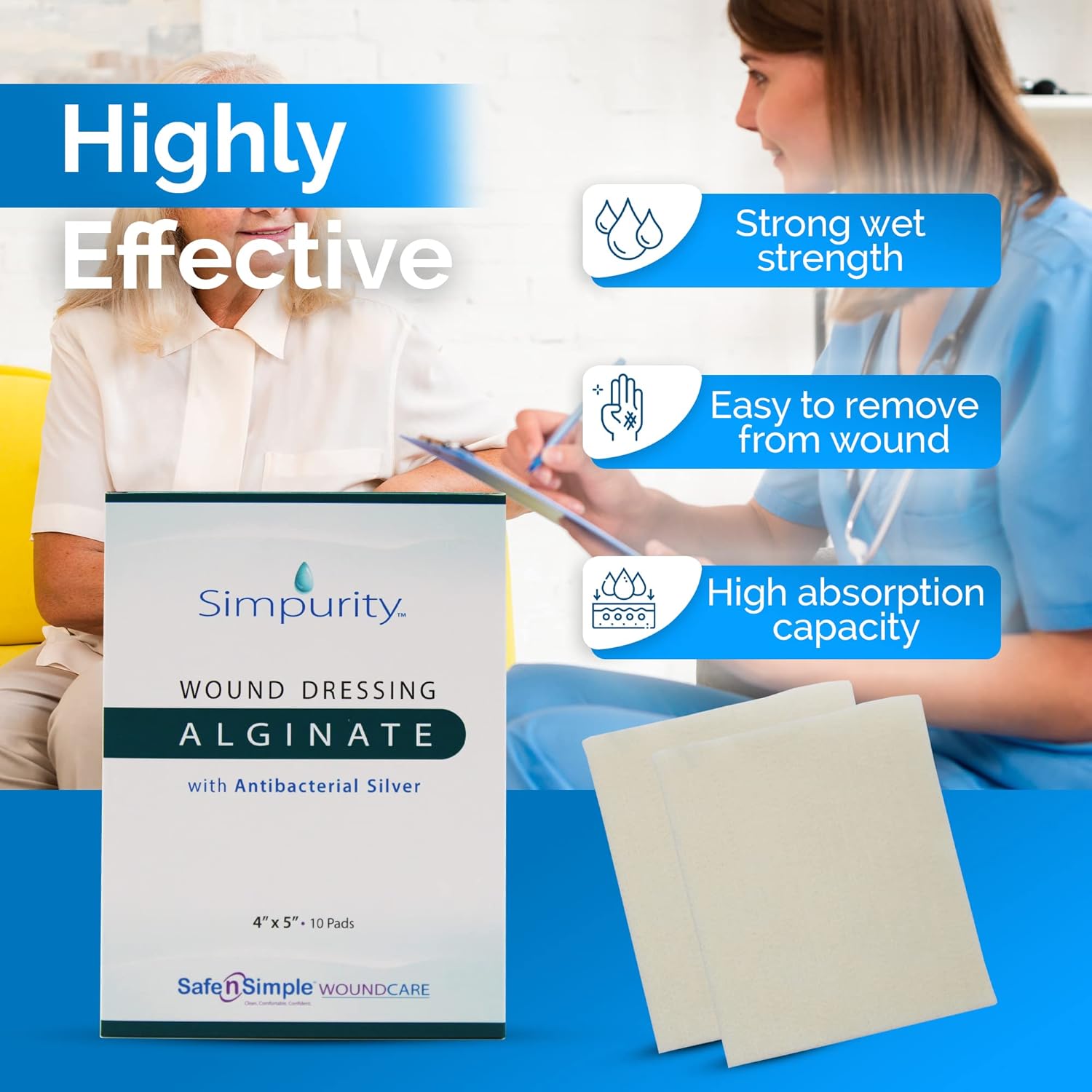 Safe N Simple Simpurity Silver Calcium Alginate Wound Dressing (160 Count)