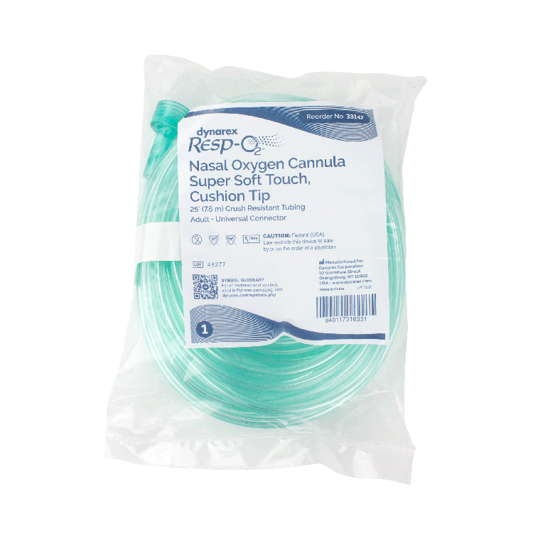 Dynarex Resp-O2 Nasal Oxygen Cannula, Super Soft Touch w/ Cushion Tips (25 Count)
