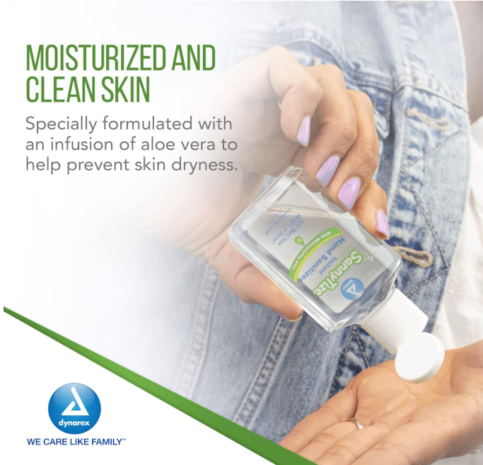 Dynarex Instant Hand Sanitizer, 2 oz. Square Bottle, 24bot/bx, 6bxs/case (144 Count)