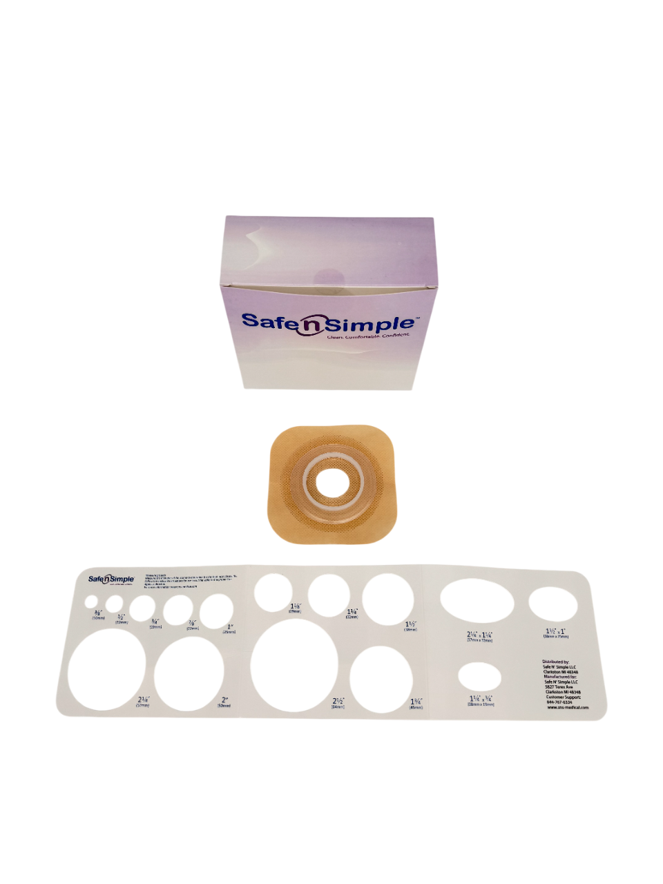 Safe N Simple 2-Piece Wafer Standard Wear with Tape Collar Beige 45mm 1 3/4" Flange with Pre Cut Stoma Opening (80 Count)