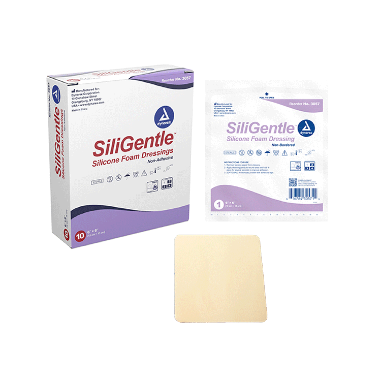 Dynarex SiliGentle - Non-Adhesive Silicone Foam Dressing, 10ea/bx, 12bxs/cs (120 Count)