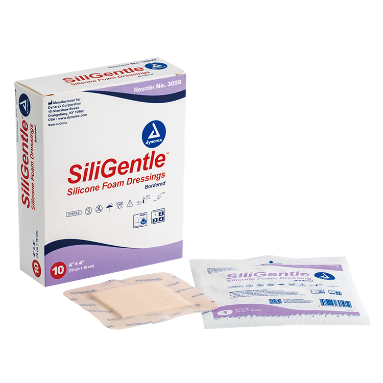 Dynarex SiliGentle - Silicone Bordered Foam Dressing, 10ea/bx, 12bxs/cs (120 Count)