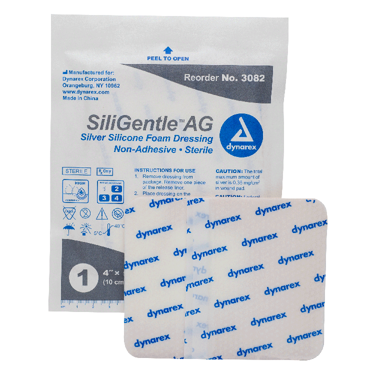 Dynarex SiliGentle AG - Silver Silicone Foam Dressing, 10ea/bx, 5bxs/cs (50 Count)