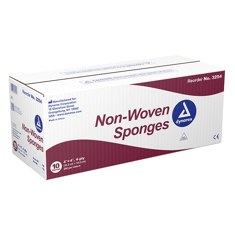 Dynarex Non-Woven Sponge, 4" x 4" 4 Ply 200ea/bx, 10bxs/cs (2000 Count)
