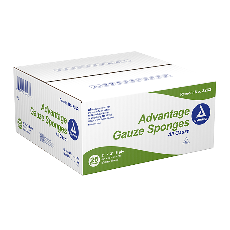 Dynarex Advantage Surgical Sponges, 2" x 2" 8 Ply 200ea/bx, 25bxs/cs (5000 Count)