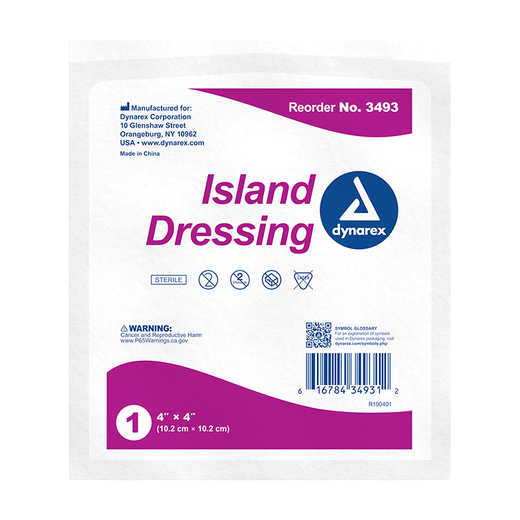 Dynarex Island Dressing Sterile, 4" x 4" - 25ea/bx, 6bxs/cs (150 Count)