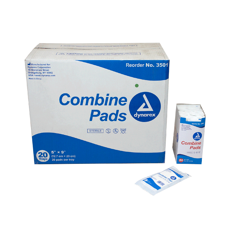 Dynarex Combine Pads 1/pouch - Sterile, 5" x 9" - 20ea/bx, 20bxs/cs (400 Count)