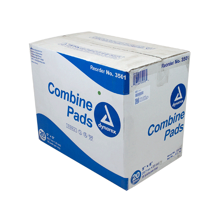 Dynarex Combine Pads 1/pouch - Sterile, 5" x 9" - 20ea/bx, 20bxs/cs (400 Count)