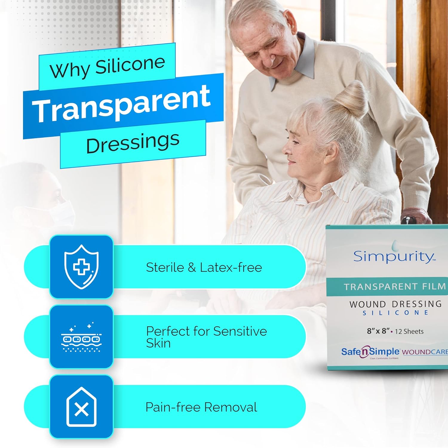 Safe N Simple Simpurity IV Derm Transparent Silicone Film Dressing, 2" x 3" (192 Count)