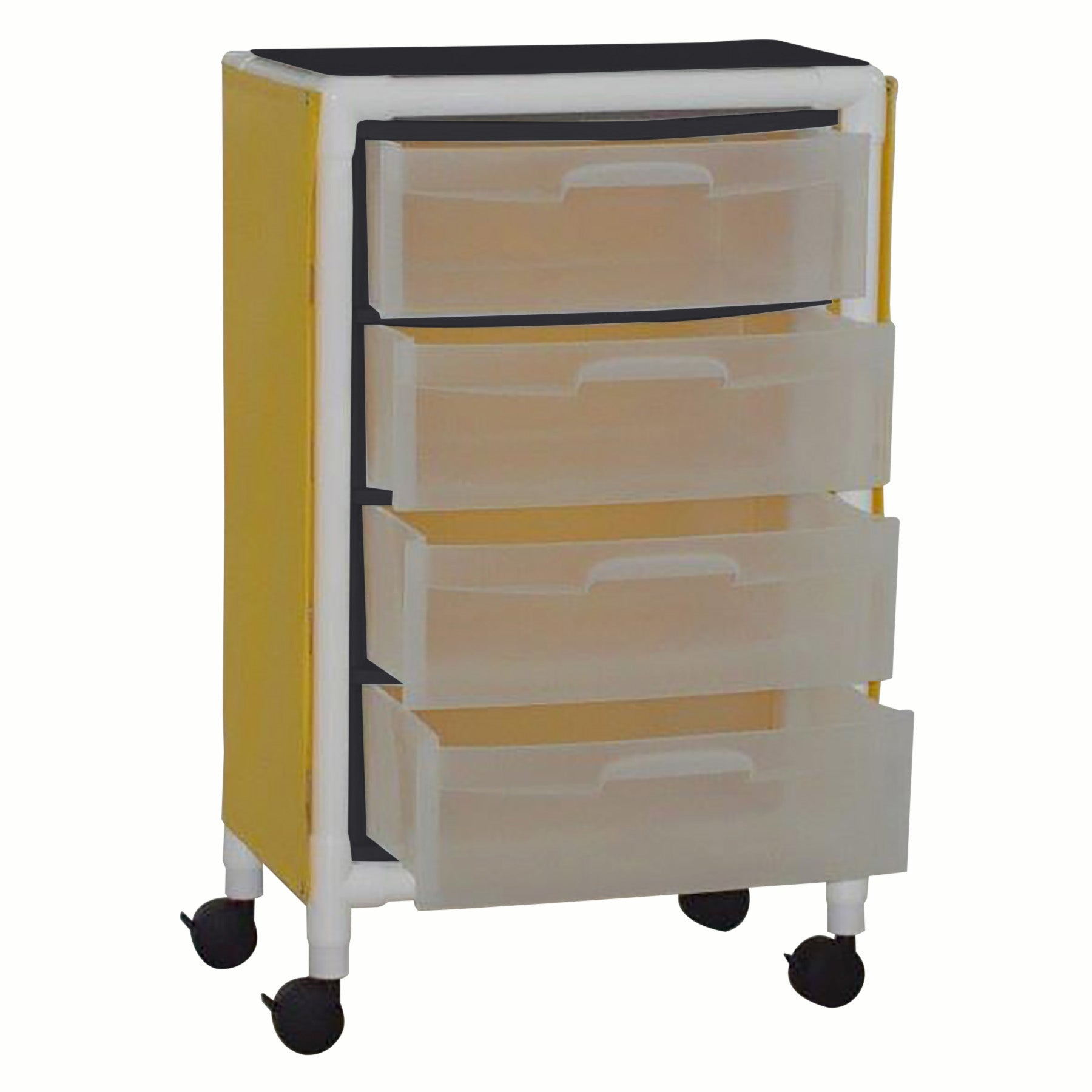 MJM International 4U4D-ISO-NBP Universal isolation cart with 4 slide out drawers, top writing shelf, no back panel, internal drawer size: 19.125" W x 14" D x 6.5" H