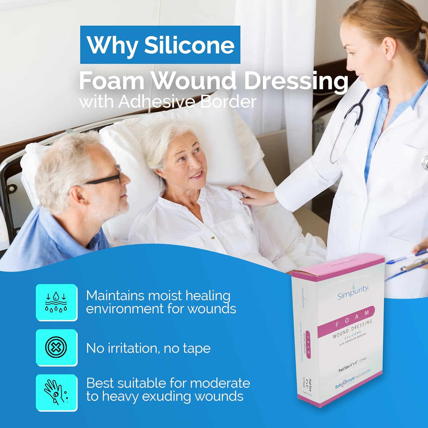 Safe N Simple Simpurity Foam Wound Dressing Silicone with Adhesive Border (192 Count)