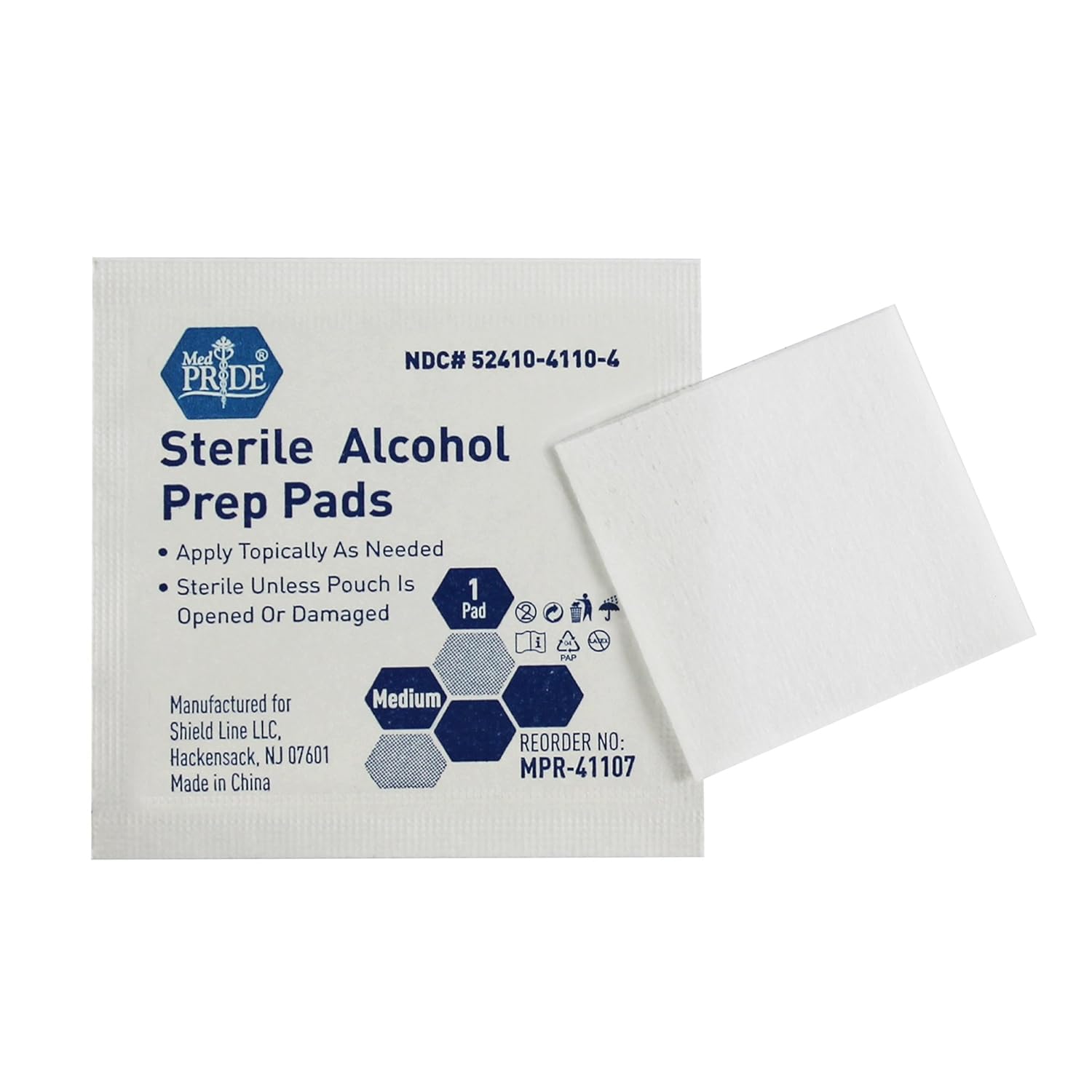 MedPride Sterile Alcohol Prep Pads - Medium - 100 pads, Case of 20 ( 2000 count)