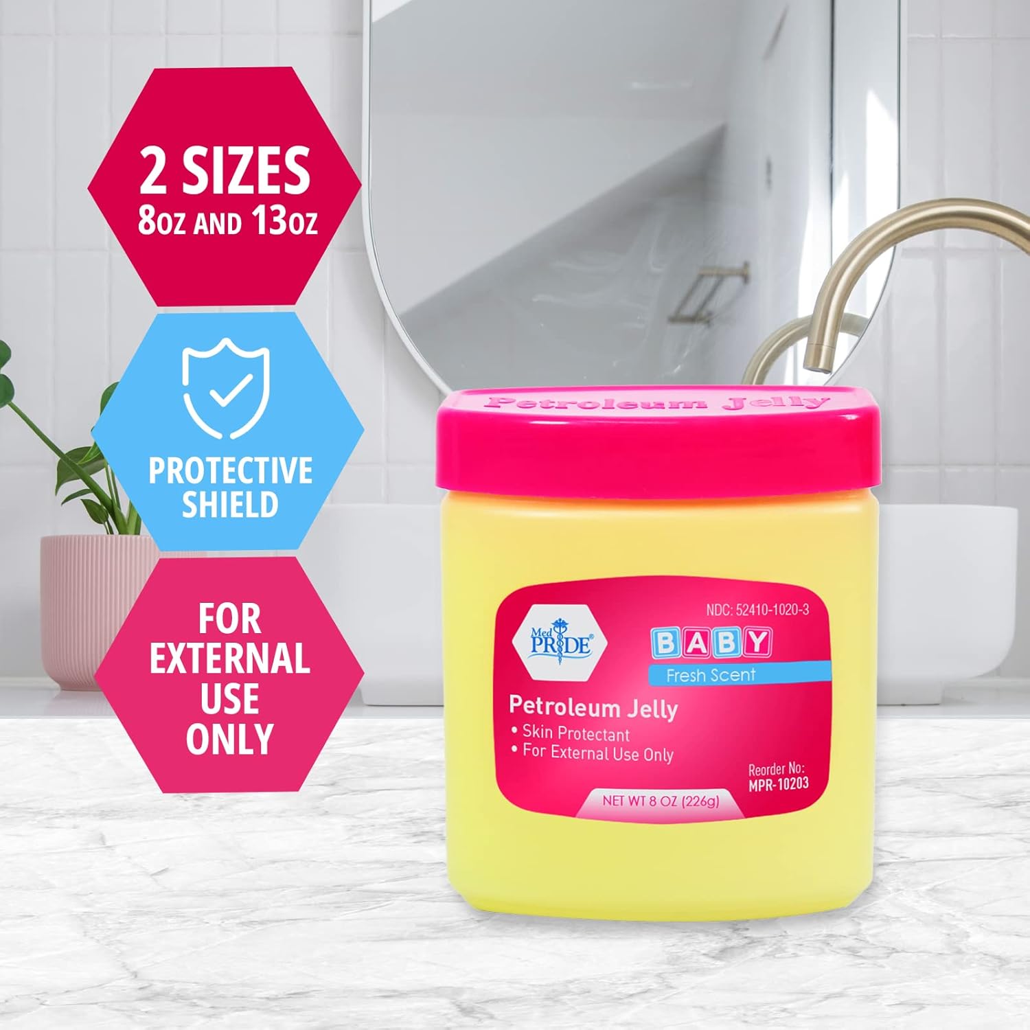 MedPride Petroleum Jelly With Fresh Baby Scent - Baby Pink. 8 oz - 24/cs. (24 Count)