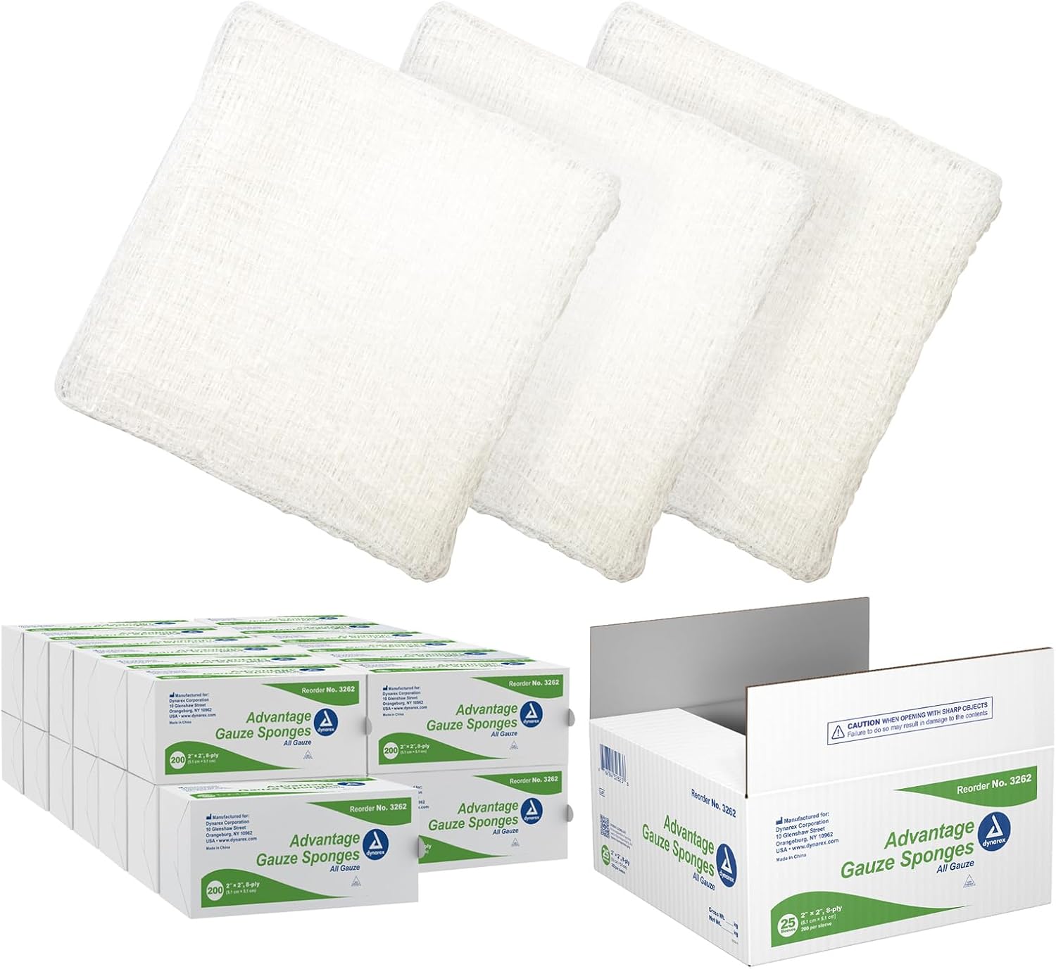 Dynarex Advantage Surgical Sponges, 2" x 2" 8 Ply 200ea/bx, 25bxs/cs (5000 Count)