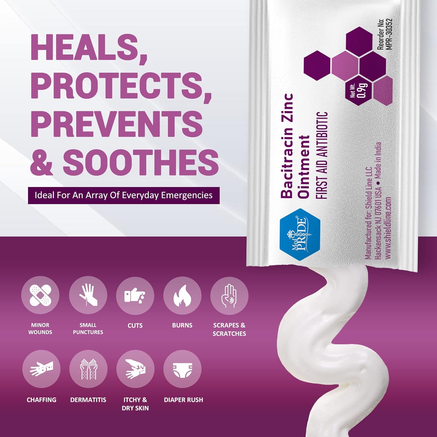 MedPride 0.9g Bacitracin Antibiotic Ointment with Zinc, First Aid Antibiotic Cream - 12/144/cs. (1728 Packets)