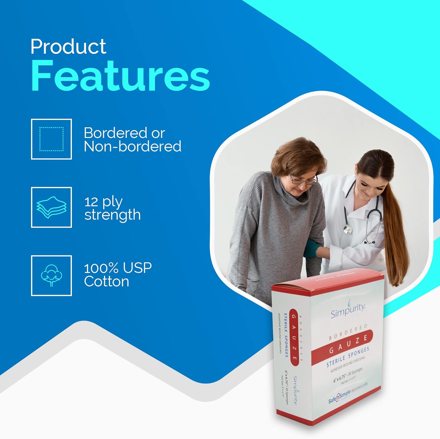 Safe N Simple Simpurity Bordered Woven Gauze (480 Count)