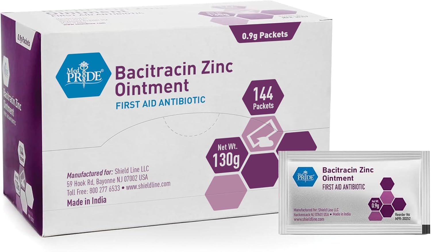 MedPride 0.9g Bacitracin Antibiotic Ointment with Zinc, First Aid Antibiotic Cream - 12/144/cs. (1728 Packets)