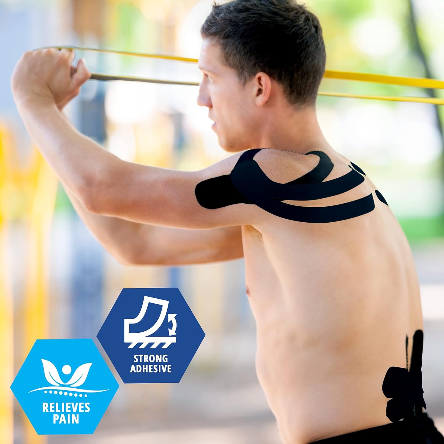 MedPride Kinesiology Tape – Black 2”x5M Latex-Free Athletic Tape for Pain Relief, Injured Muscle Support, 24/Box, Case of 6 (144 Count)