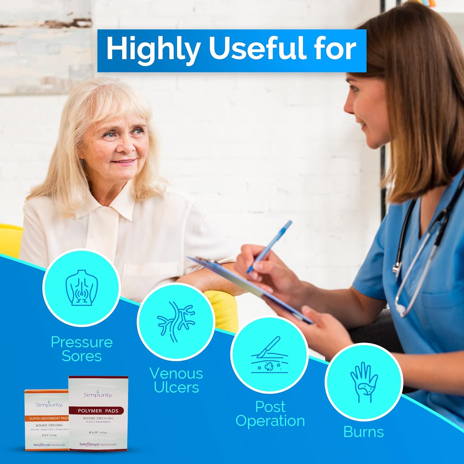 Safe N Simple Simpurity Highly Absorbent Polymer Pads Wound Dressing (80 Count)