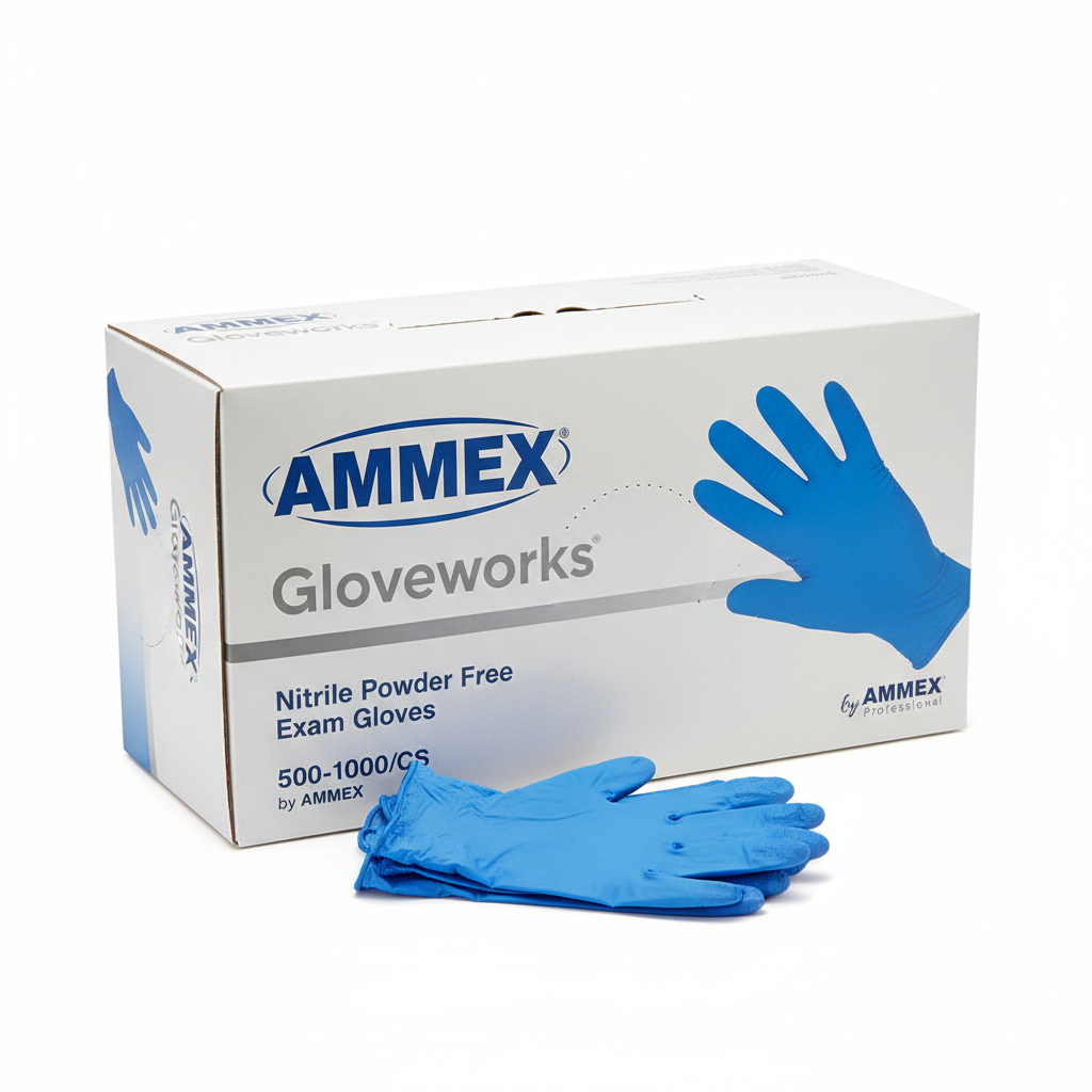 AMMEX Gloveworks Nitrile Powder Free Exam Gloves 500-1000/CS - close-up detail shot