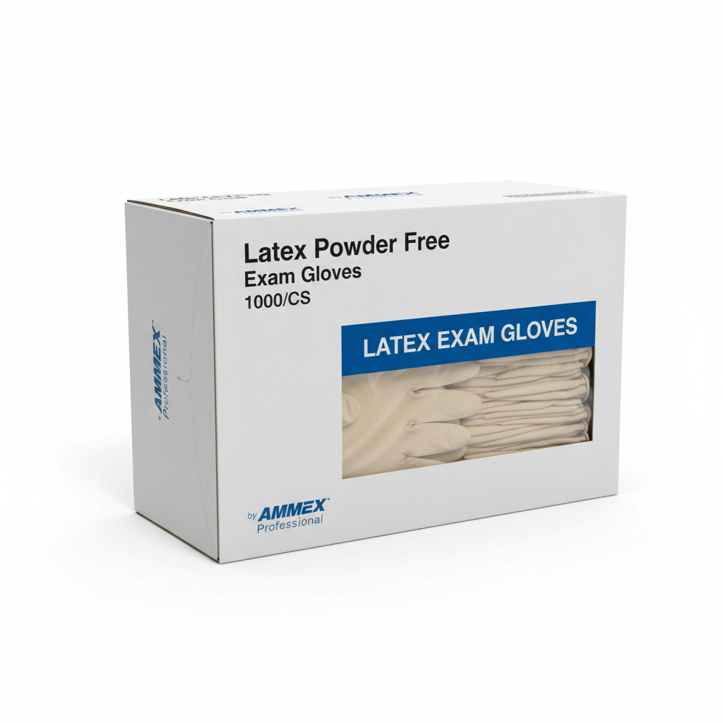 AMMEX Latex Powder Free Exam Gloves 1000/CS - close-up detail shot
