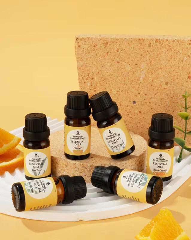 Pet-Friendly Aromatherapy Essential Oils Collection - Cedarwood, Chamomile, Frankincense, Ginger, Lavender, and Rosemary by Pursonic