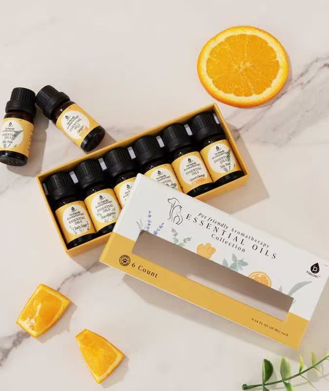 Pet-Friendly Aromatherapy Essential Oils Collection - Cedarwood, Chamomile, Frankincense, Ginger, Lavender, and Rosemary by Pursonic