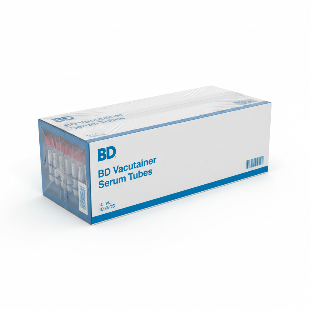 BD Vacutainer Serum Tubes, 10 mL 1000/CS - angled view showing packaging