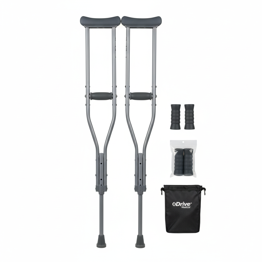 Bariatric Steel Crutches with Accessories - front view