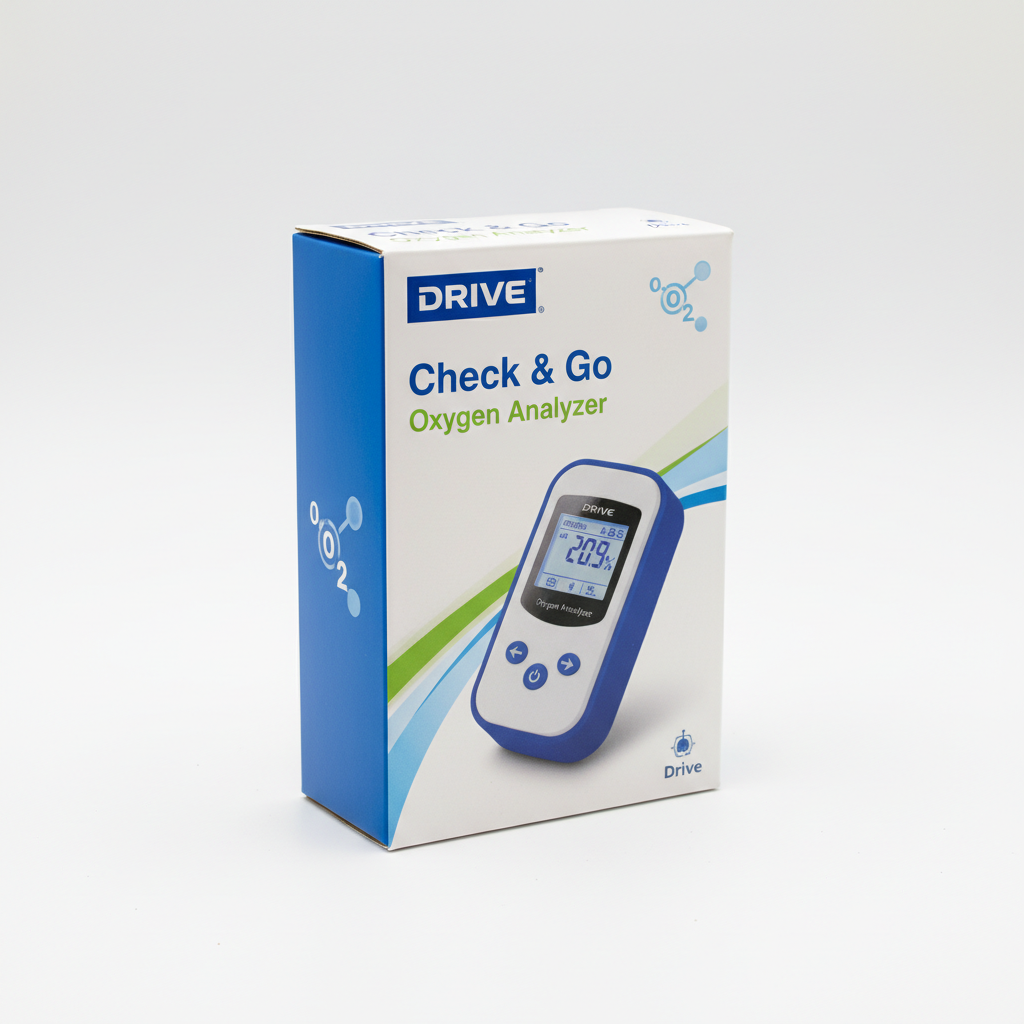 Check and Go Oxygen Analyzer - angled view showing packaging