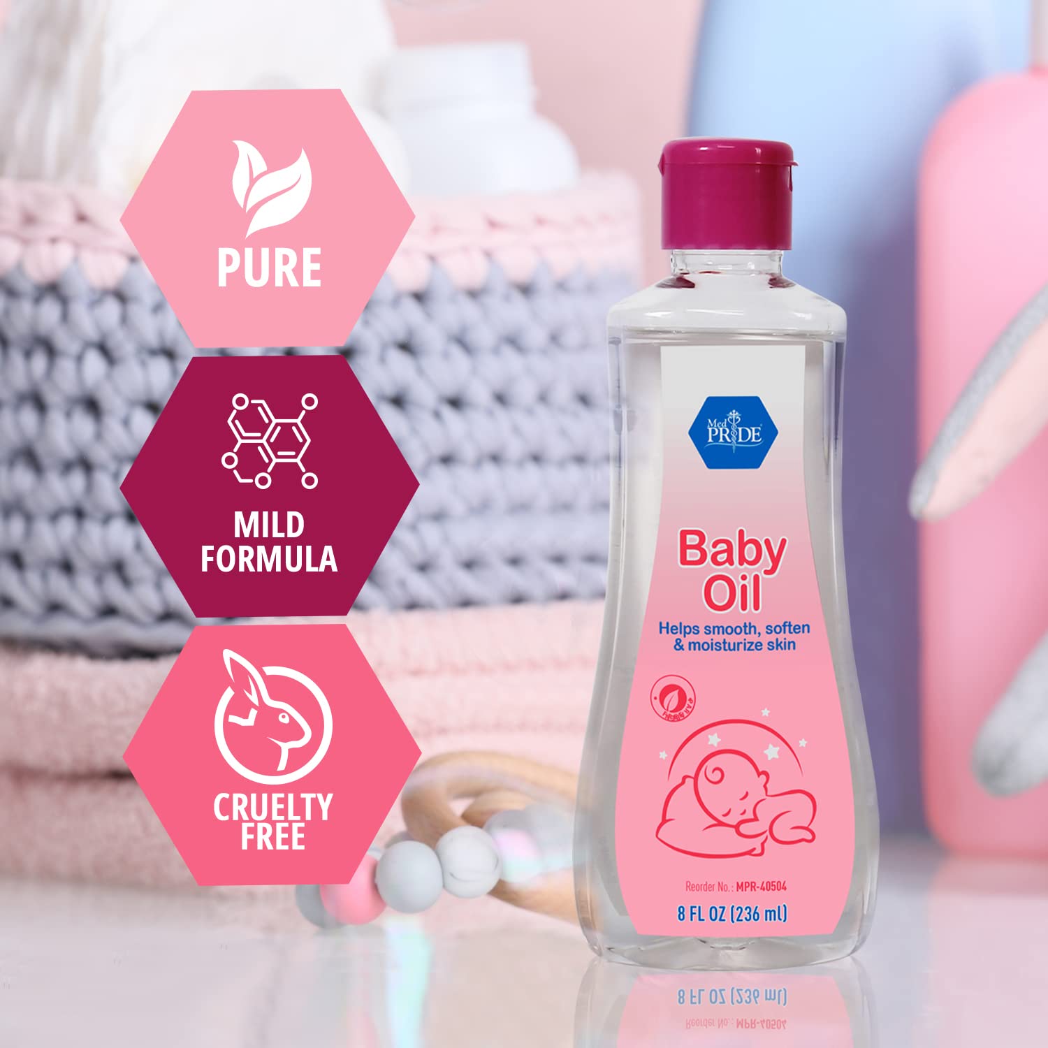 MedPride Baby Oil with seal & Flip Top - 8 oz - Case of 24