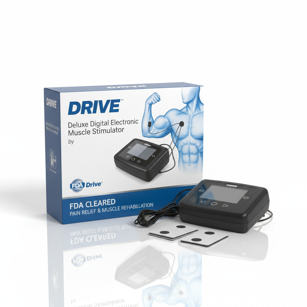 Deluxe Digital Electronic Muscle Stimulator - angled view showing packaging