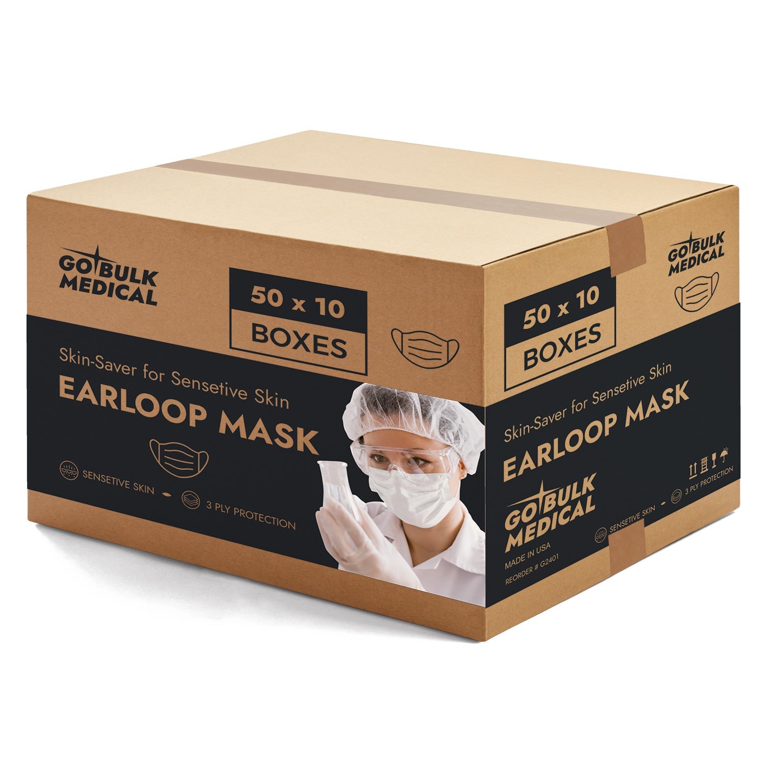 Sensitive Skin Earloop Masks 500 Count by Pro Gear - Made in the USA