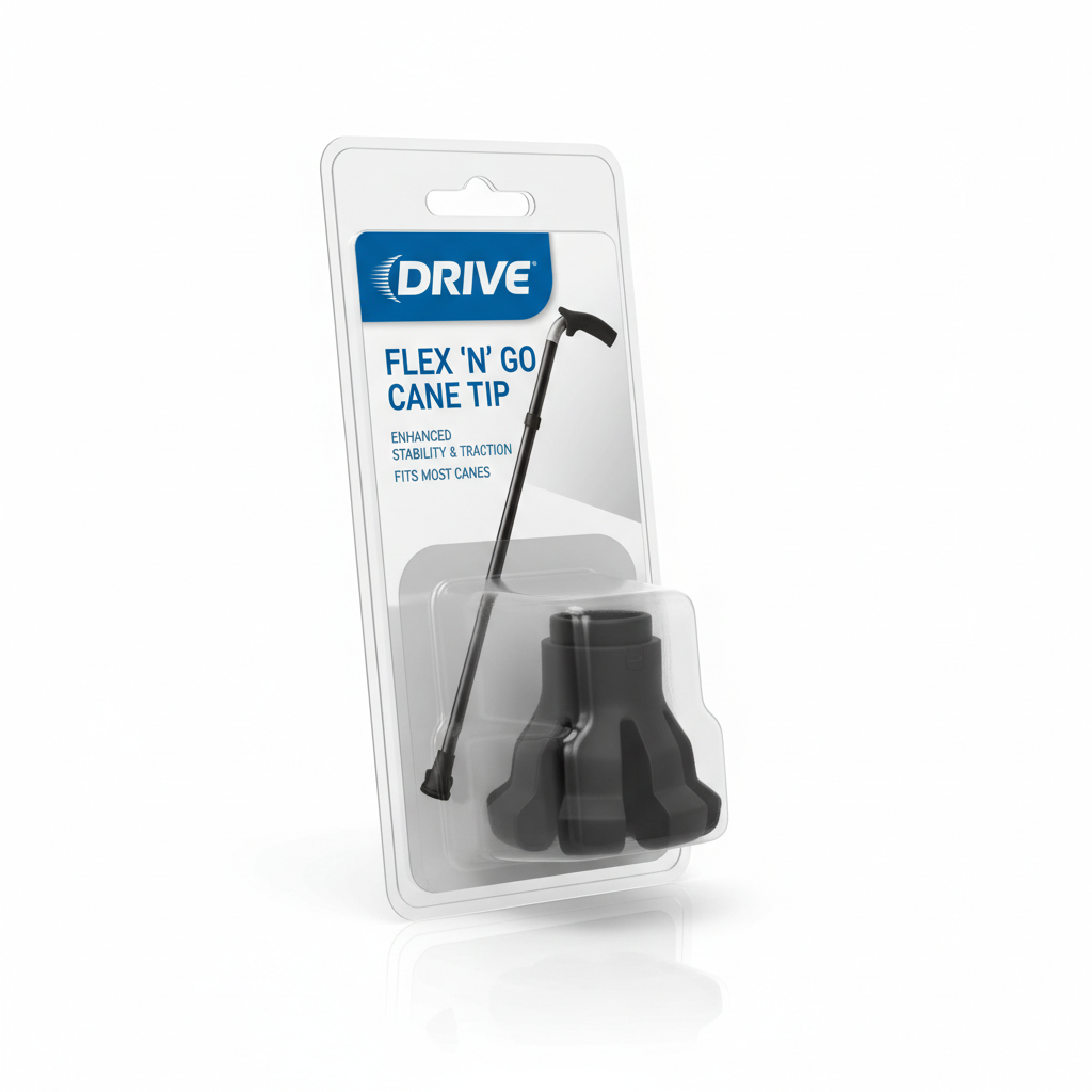Flex 'N Go Cane Tip - angled view showing packaging
