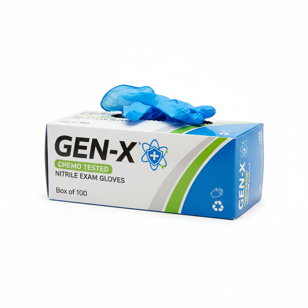 Gen-X Chemo Tested Nitrile Exam Gloves(Box of 100) - close-up detail shot