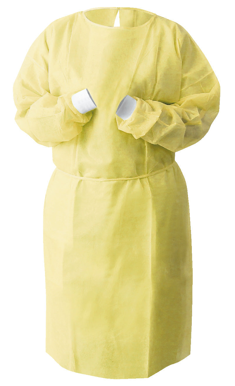Disposable Isolation Gowns with Knit Cuffs - Universal Size, Level 2, SMS, 100/Case - Yellow