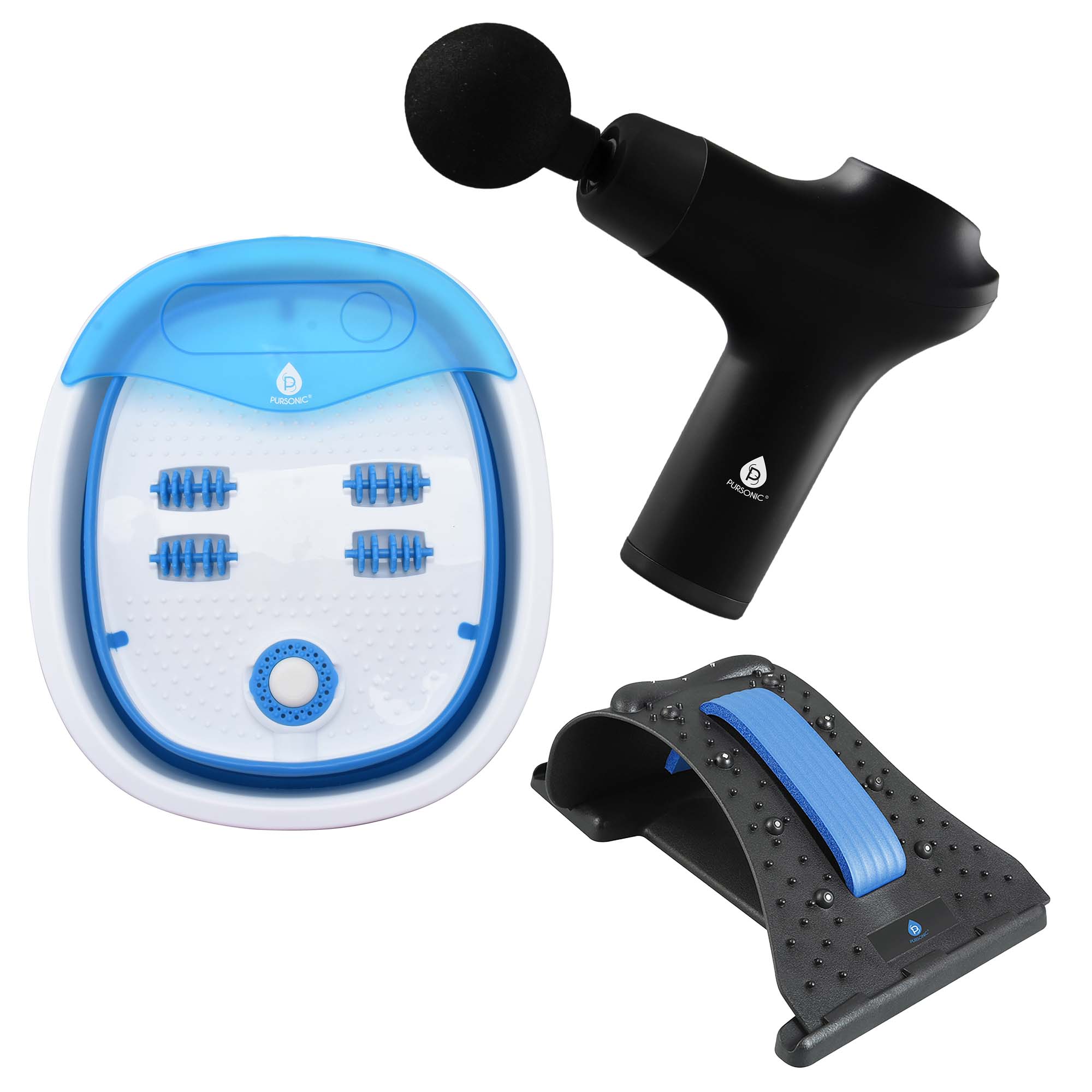 Head-to-Toe Relaxation Bundle: Massage Gun, Neck & Shoulder Stretcher, Foot Massager by Pursonic