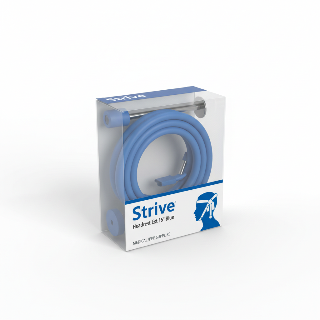 Headrest Ext 16"Blue - angled view showing packaging