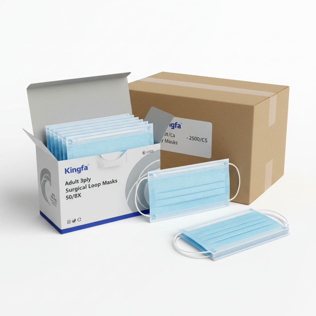 Kingfa Adult 3ply Surgical Loop Masks - 50/BX, 2500/CS - close-up detail shot