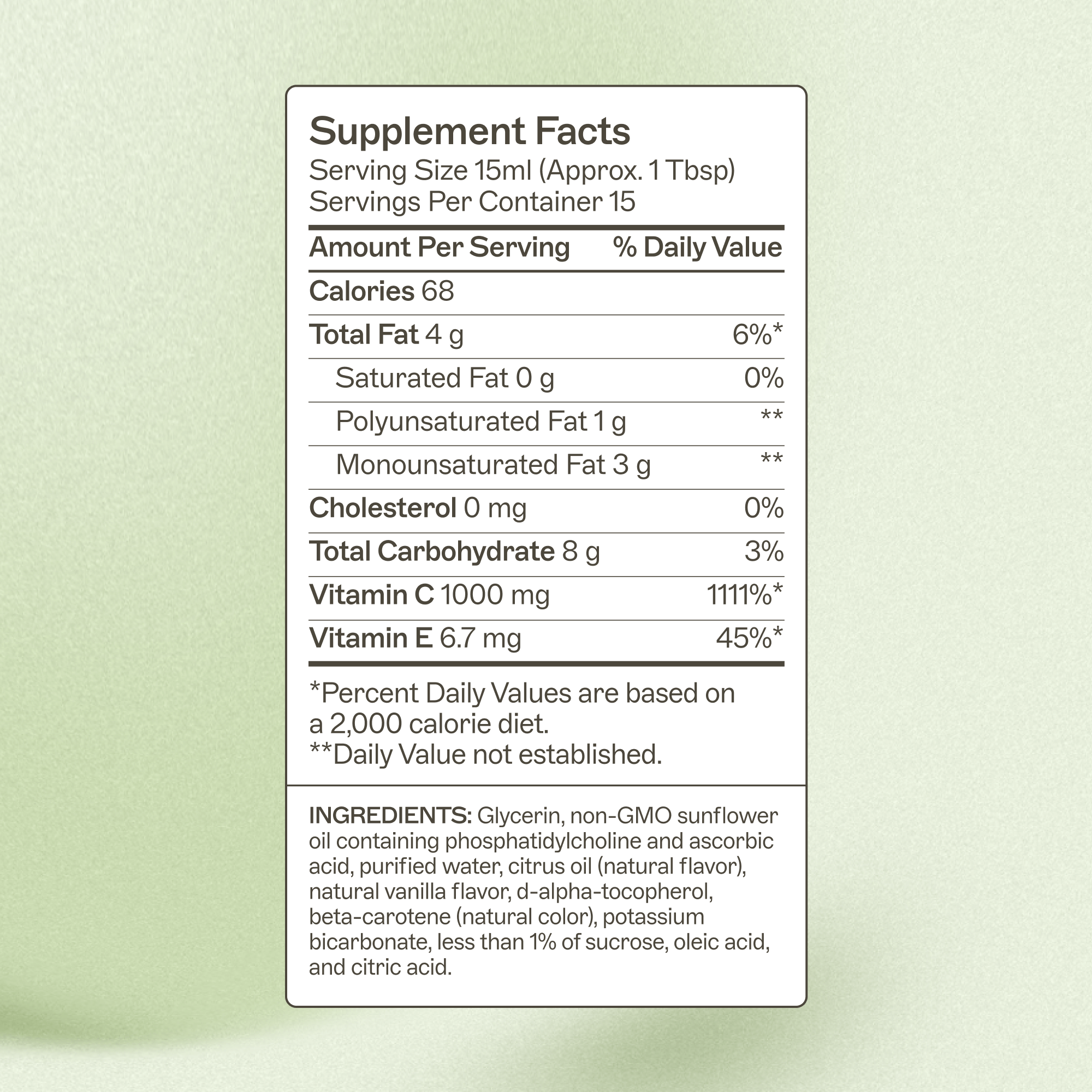 Liposomal Vitamin C Supplement Facts Panel