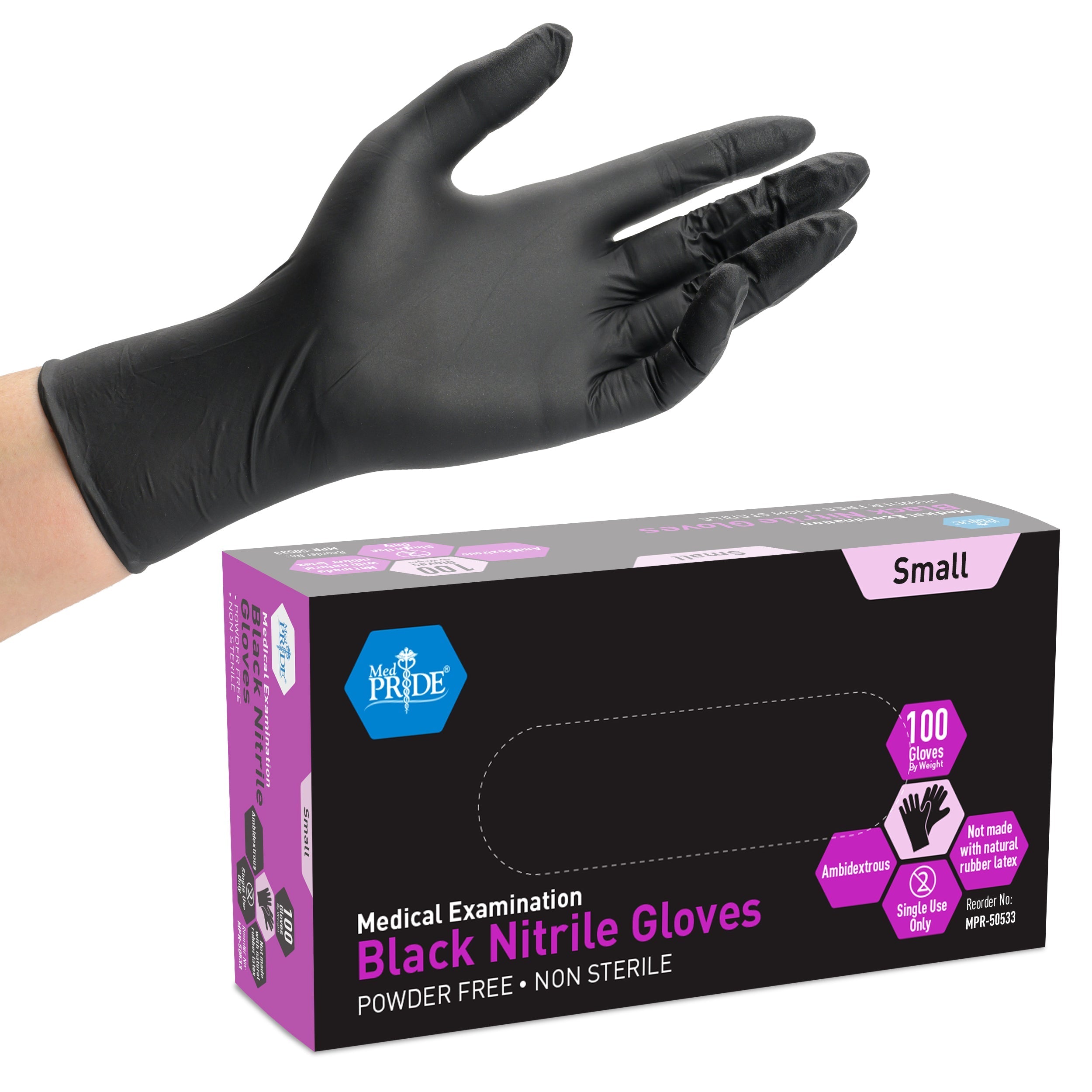 MedPride Black Nitrile Exam Non-Sterile Powder Free Gloves - 6 MIl Thick - 100 Gloves / Case of 10