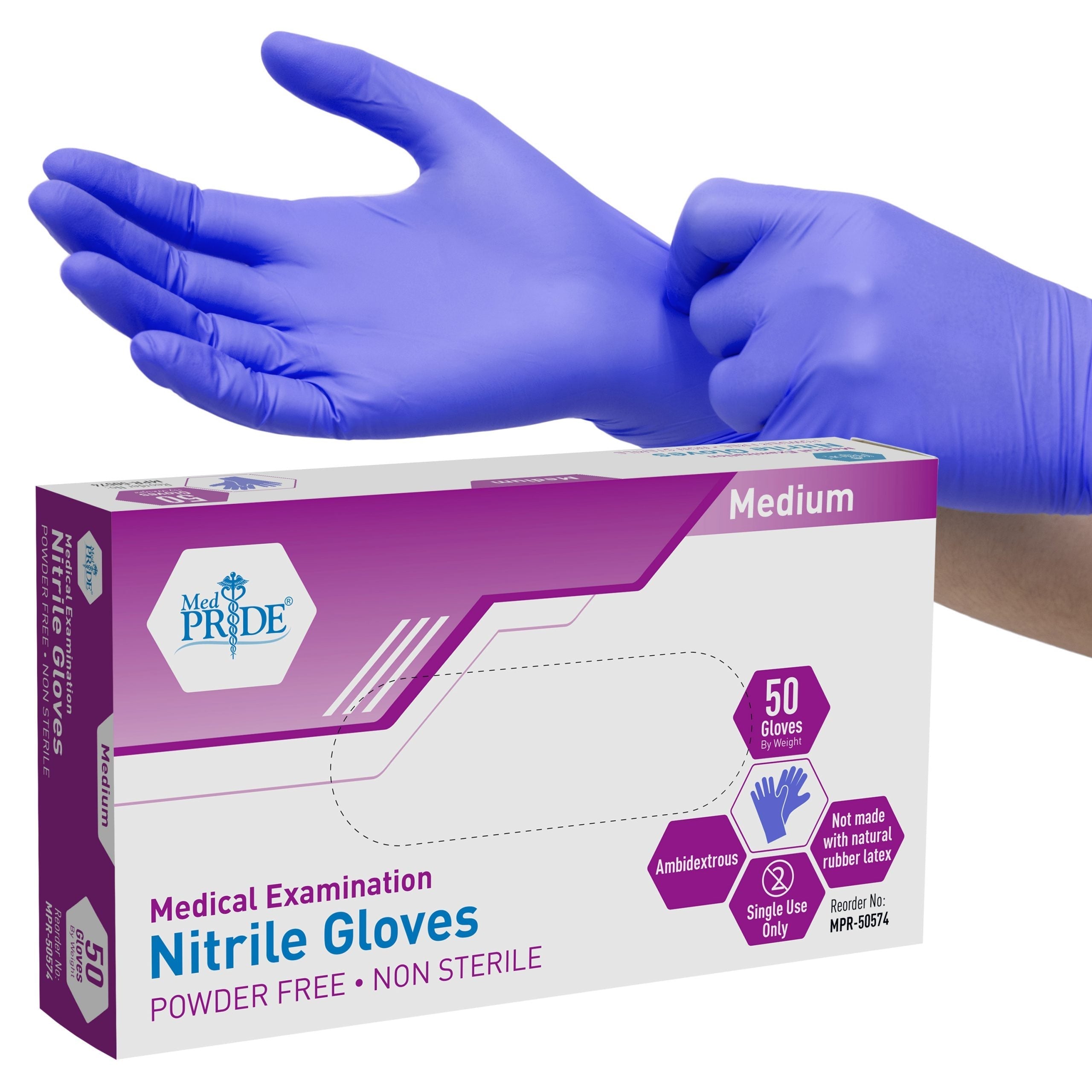 MedPride Nitrile Ice Blue Exam Gloves 4.6 Mil Thick Powder Free Non Sterile - 50 Gloves / Case of 20(1000 count)