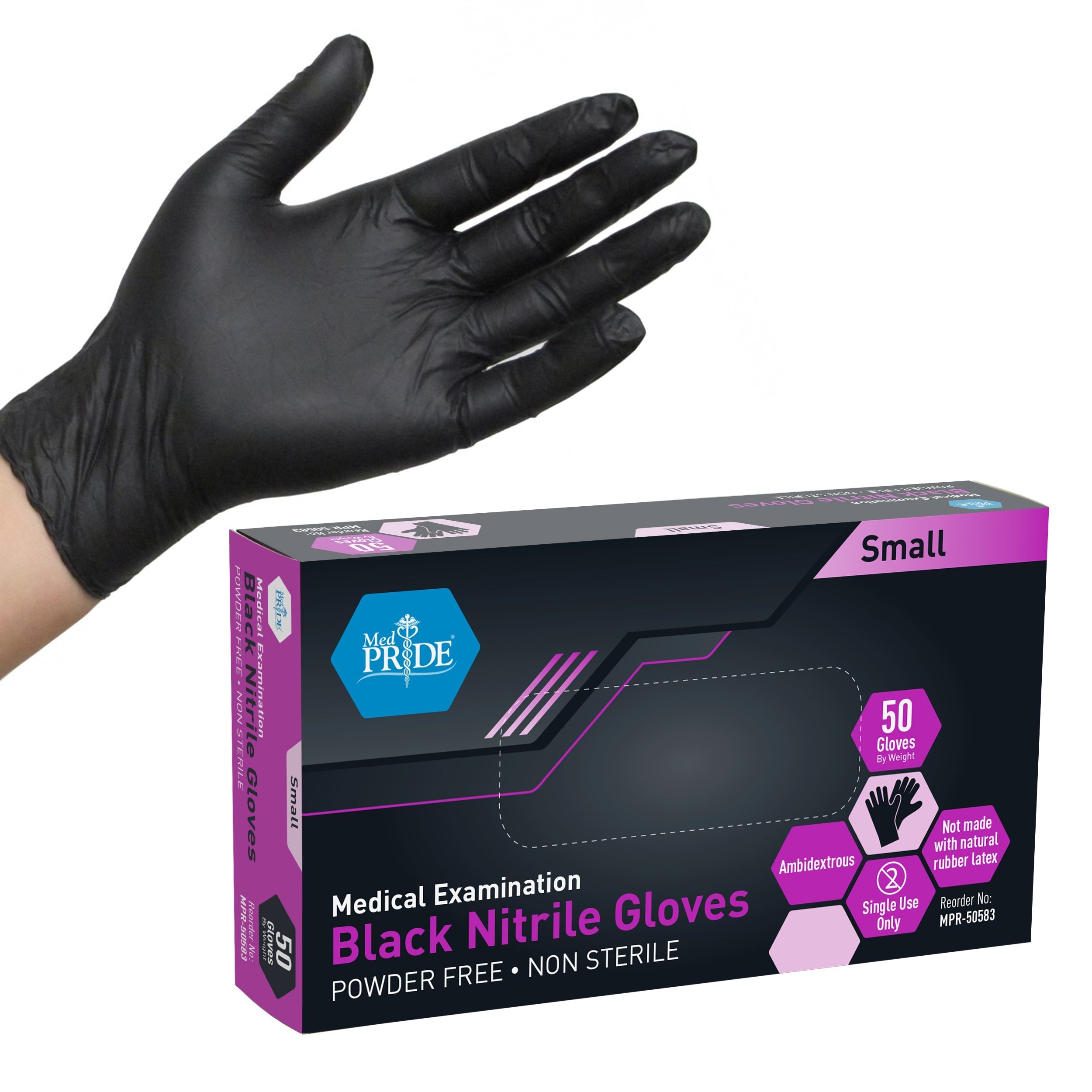 MedPride Black Nitrile Exam Gloves Powder Free Non Sterile - 4 Mil Thick- 50 Gloves / Case of 20 (1000 count)