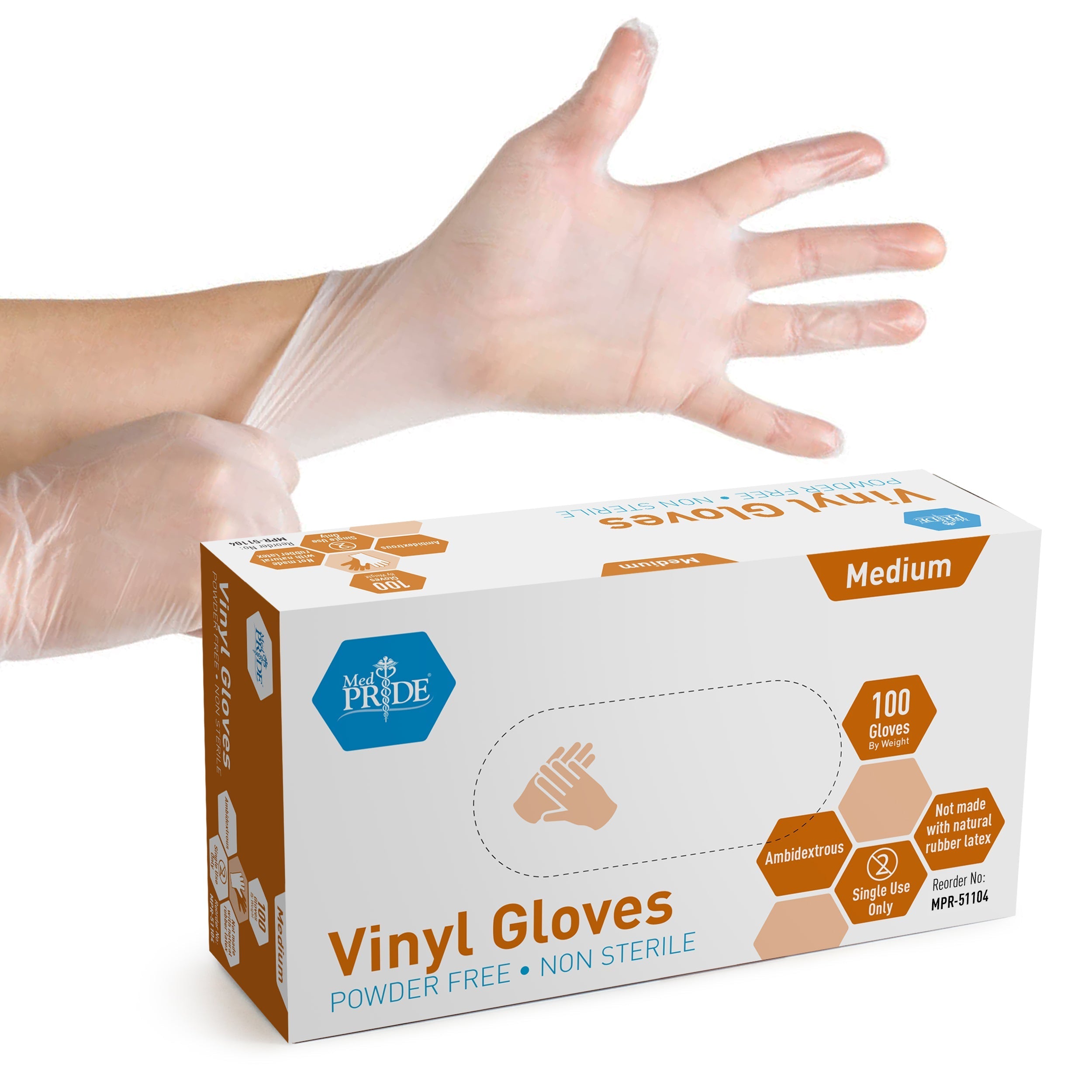 MedPride Vinyl General Purpose Gloves 4.3 Mil Thick Non-Sterile Powder Free - 100 Gloves / Case of 10 (1000 count)