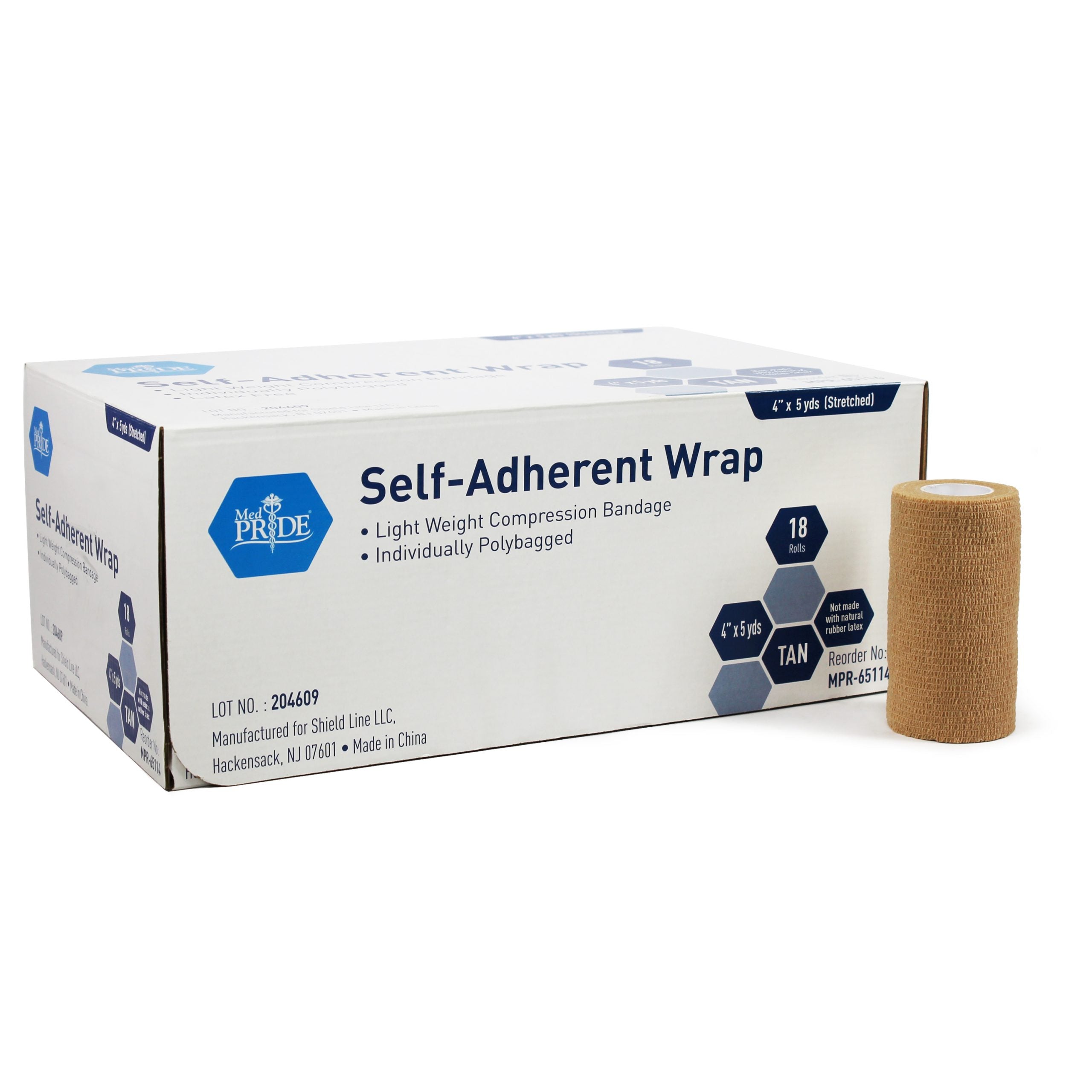 Medpride Self-Adherent Wrap, 4" x 5 yds. - Tan - Latex Free - 18/cs.