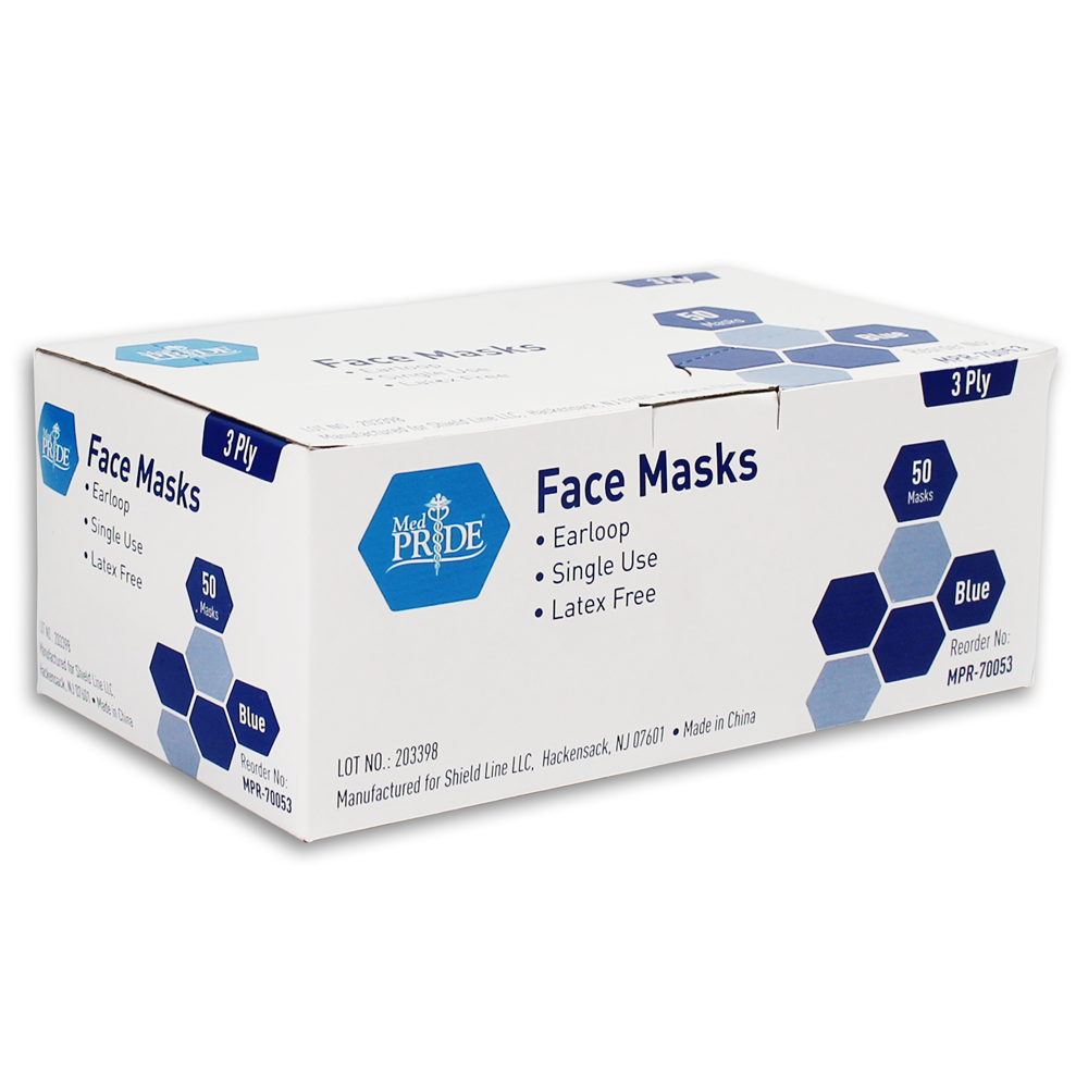 MedPride Ear Loop Face Mask, Blue, 50/Box, Case of 12 (600 Count)