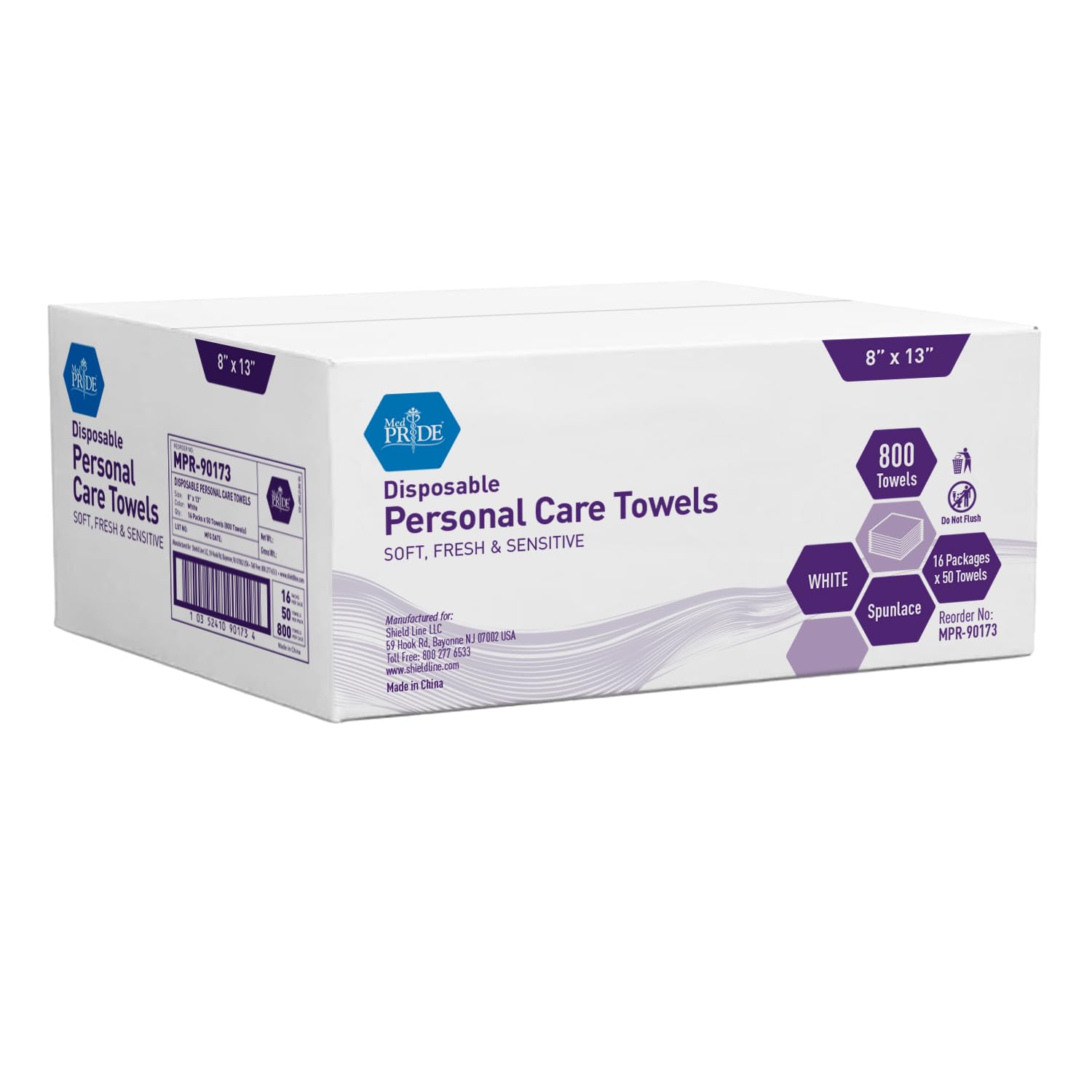 MedPride Disposable Dry Washcloths Air Laid Half Fold, 8" x 13" - 50/Pack, Case of 16 (800 Count)